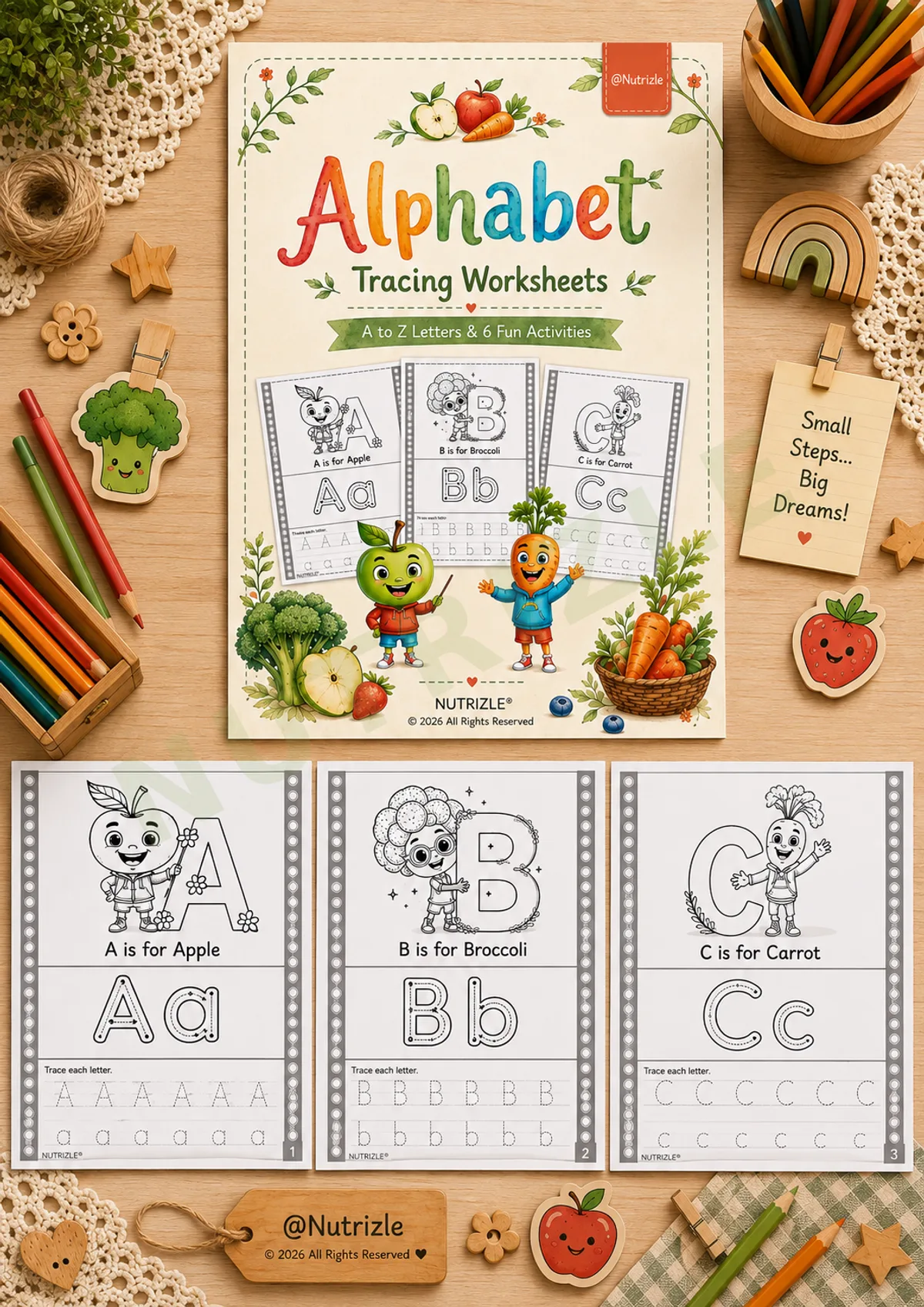 Preview page 1 of Alphabet Tracing Worksheets A–Z – Black & White Letter Art Edition | Preschool Printable