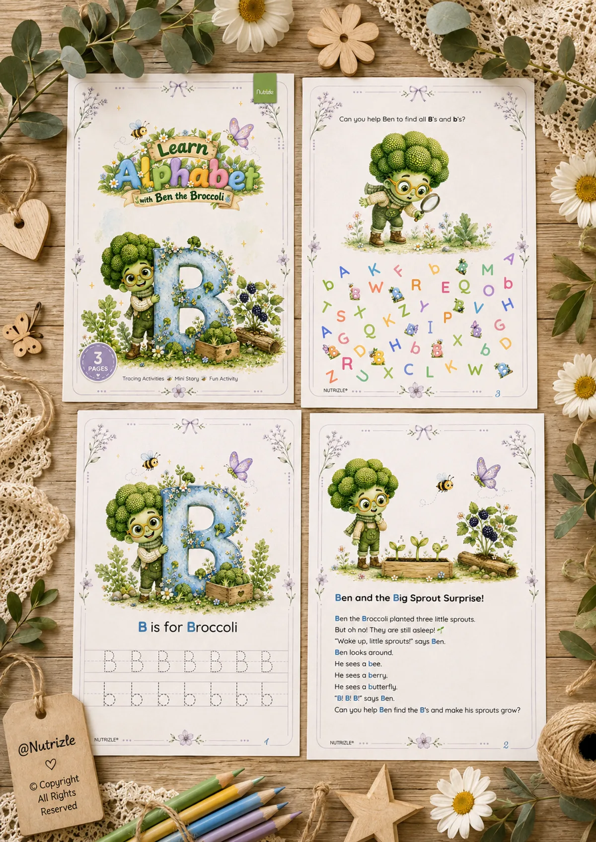 Preview page 1 of Letter B Tracing Worksheets – Ben and the Big Sprout Surprise | Preschool Printable