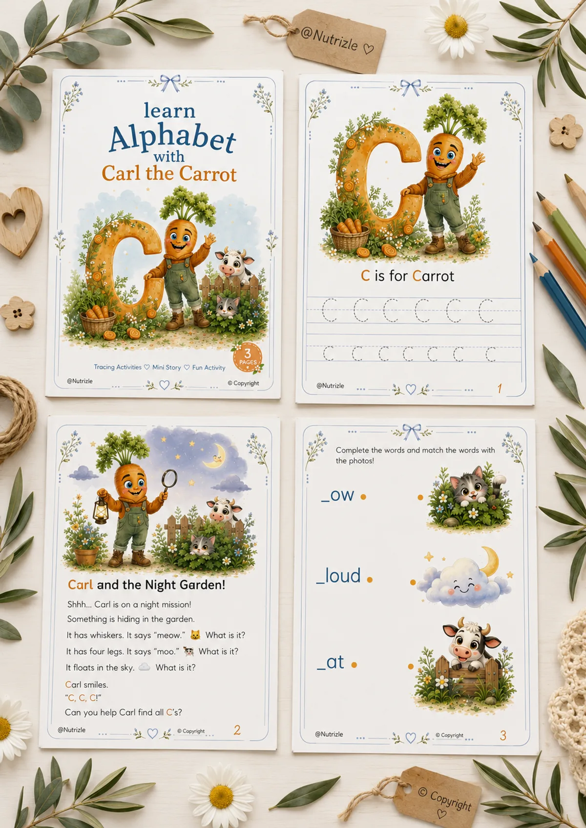 Preview page 1 of Letter C Tracing Worksheets – Carl and the Night Garden | Preschool Printable