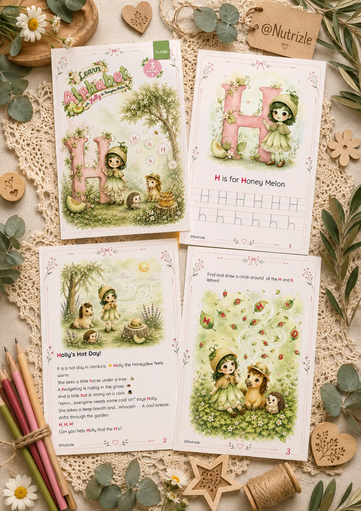 Preview page 1 of Letter H Tracing Worksheets – Holly's Hot Day | Preschool Printable