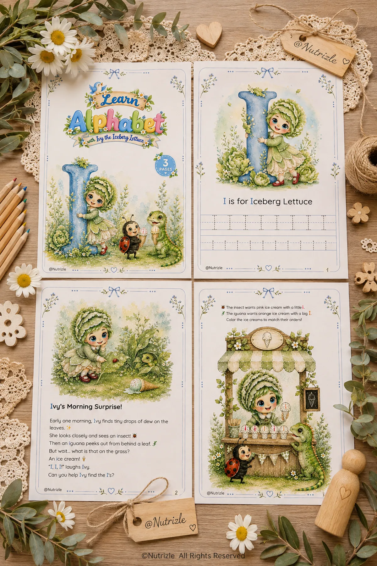 Preview page 1 of Letter I Tracing Worksheets – Ivy's Ice Cream Stand | Preschool Printable