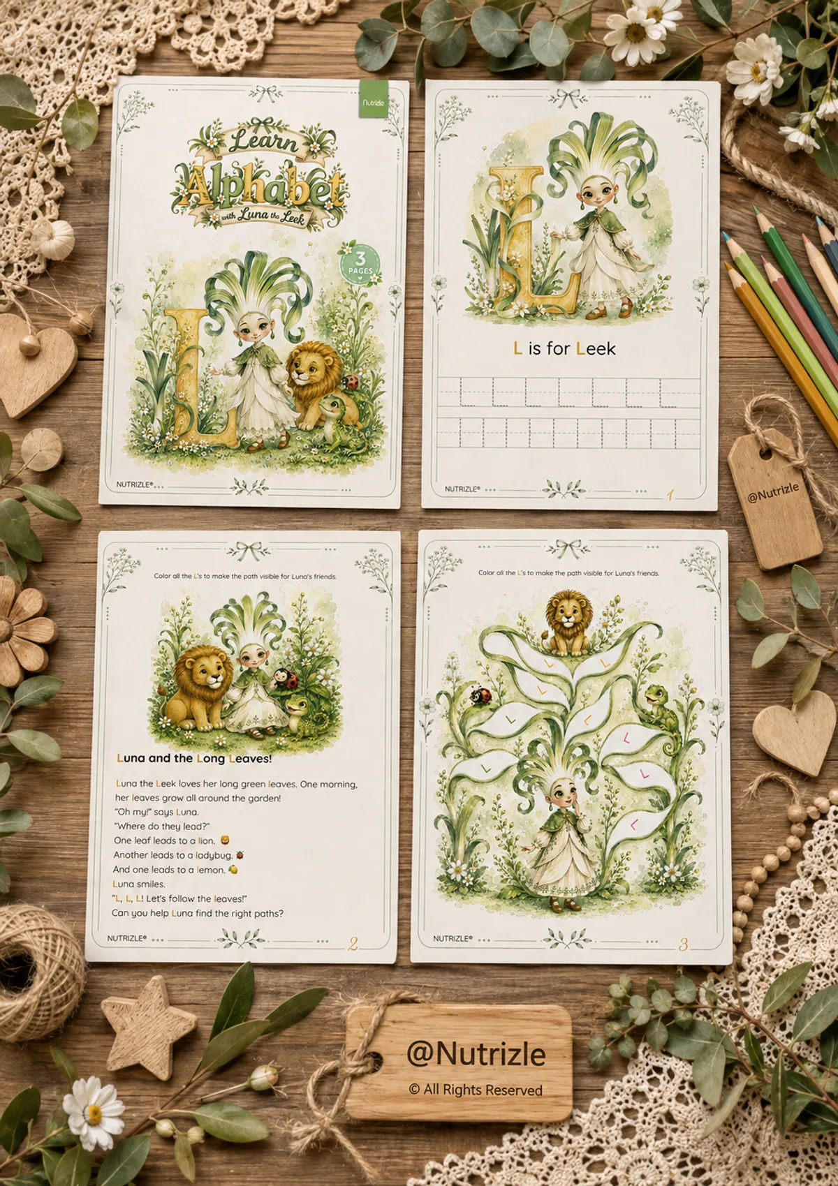 Preview page 1 of Letter L Tracing Worksheets – Luna and the Long Leaves | Preschool Printable