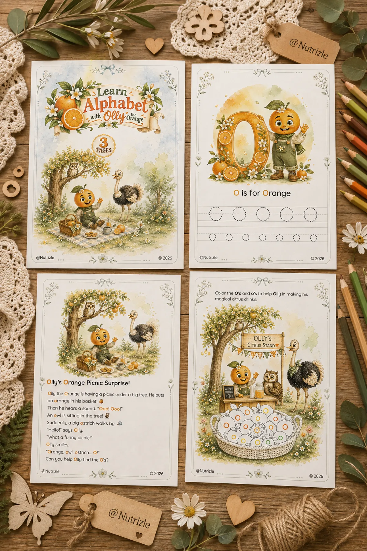 Preview page 1 of Letter O Tracing Worksheets – Olly's Orange Picnic | Preschool Printable