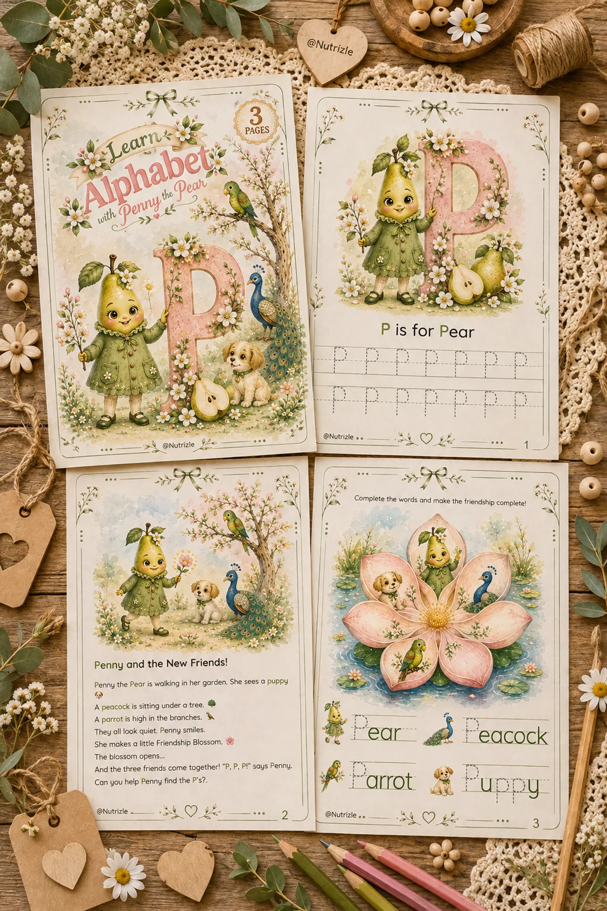 Preview page 1 of Letter P Tracing Worksheets – Penny and the New Friends | Preschool Printable