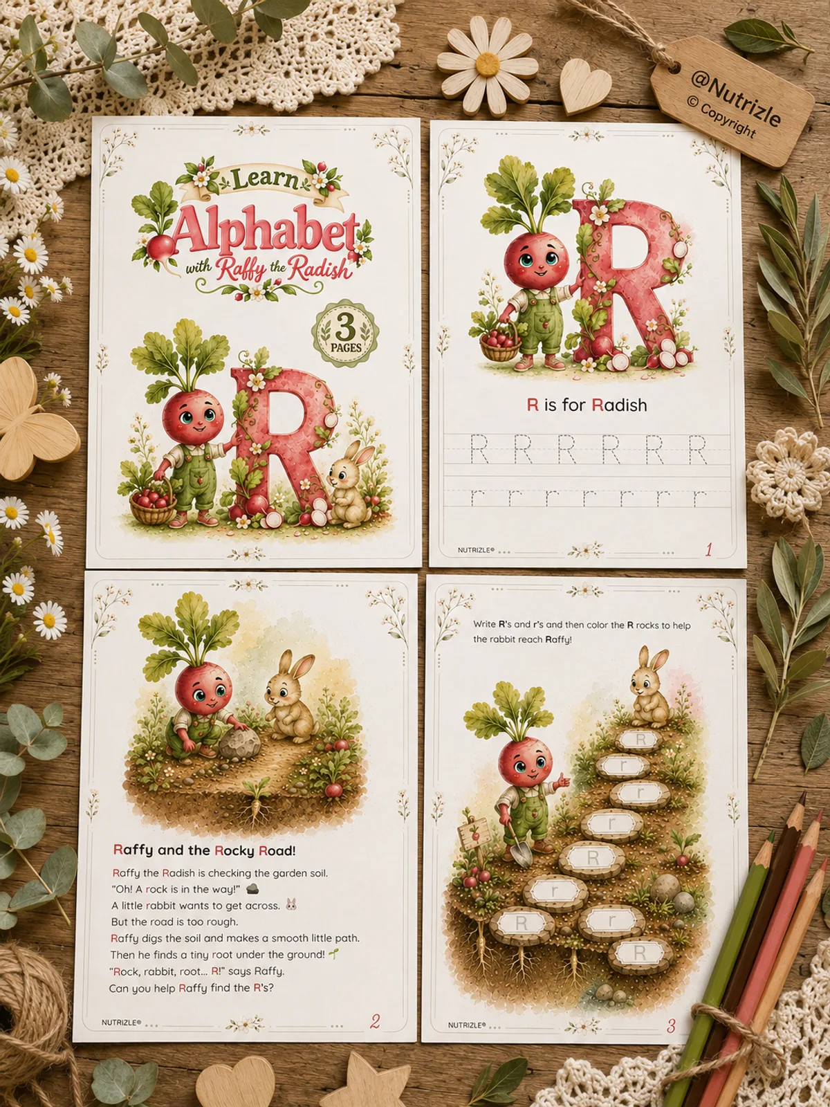 Preview page 1 of Letter R Tracing Worksheets – Raffy and the Rocky Road | Preschool Printable