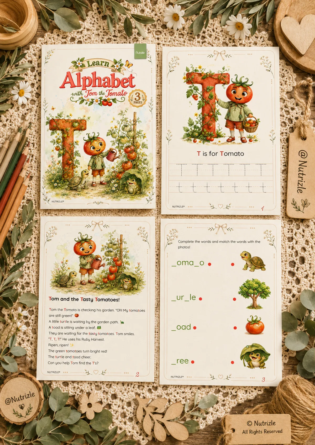 Preview page 1 of Letter T Tracing Worksheets – Tom and the Tasty Tomatoes | Preschool Printable