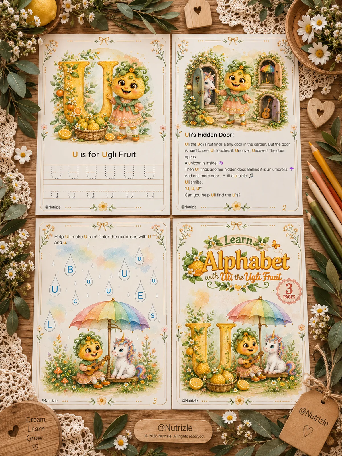 Preview page 1 of Letter U Tracing Worksheets – Uli's Hidden Door | Preschool Printable