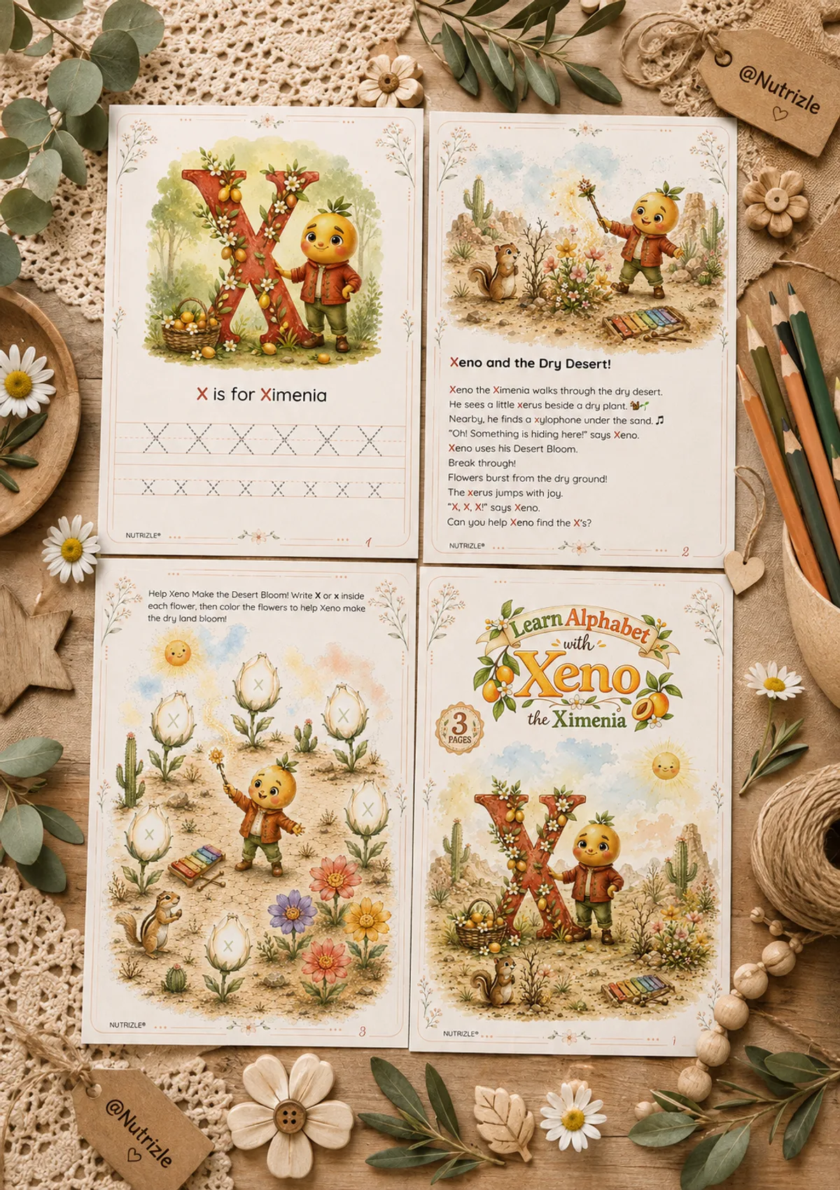 Preview page 1 of Letter X Tracing Worksheets – Xeno and the Dry Desert | Preschool Printable