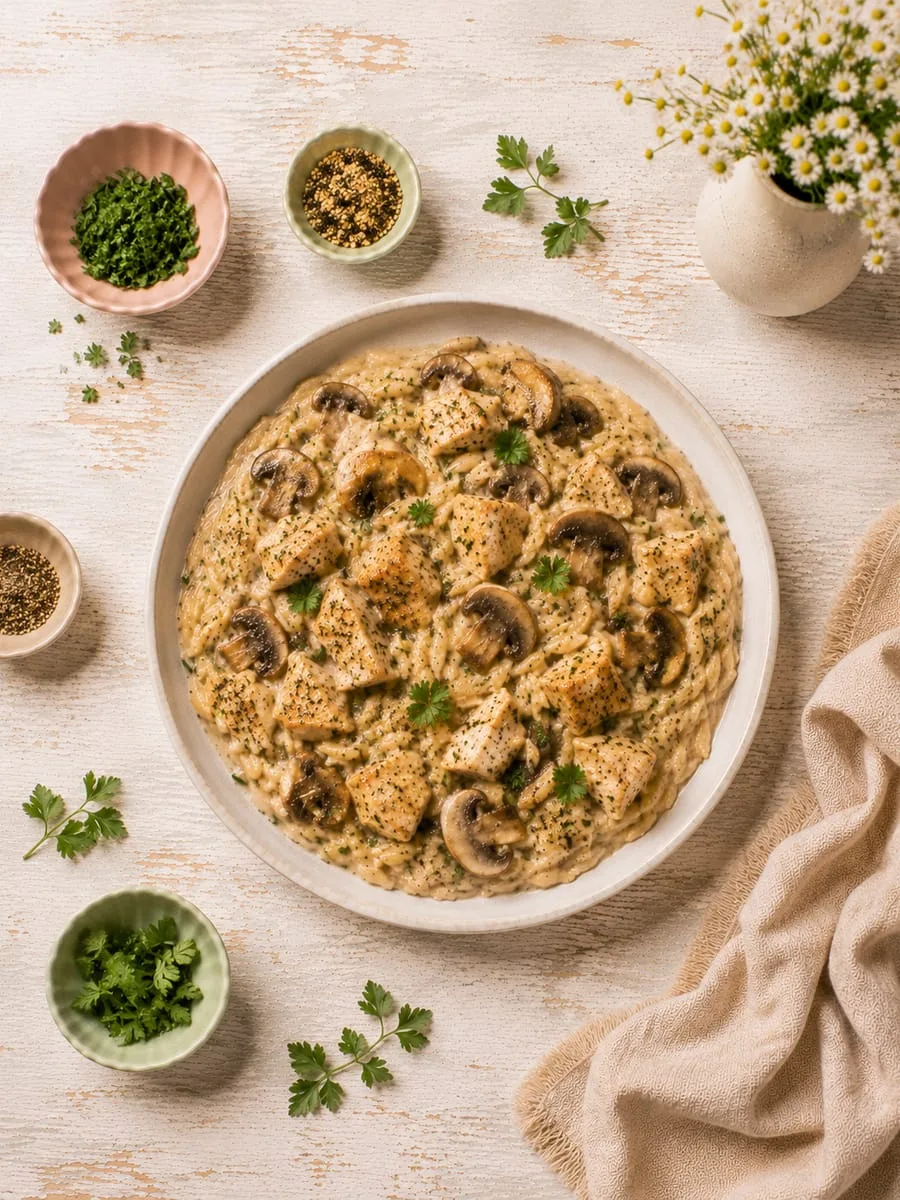 Chicken and Orzo with Mushrooms