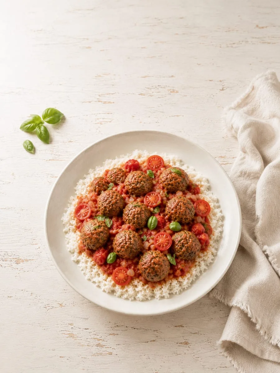Meatballs with Rice and Tomato Basil Sauce