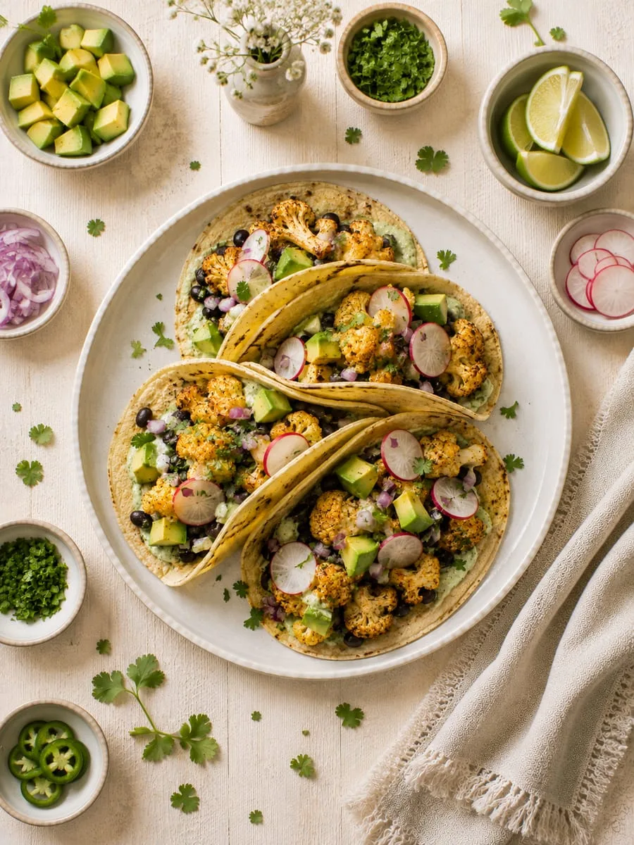 Roasted Cauliflower Tacos with Avocado and Radishes