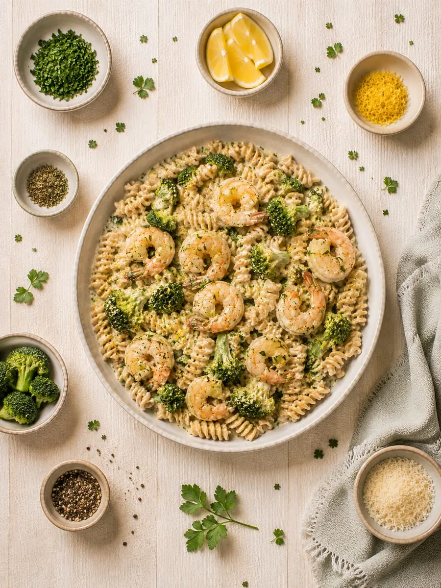 Shrimp and Broccoli Pasta with Creamy Lemon Herb Sauce