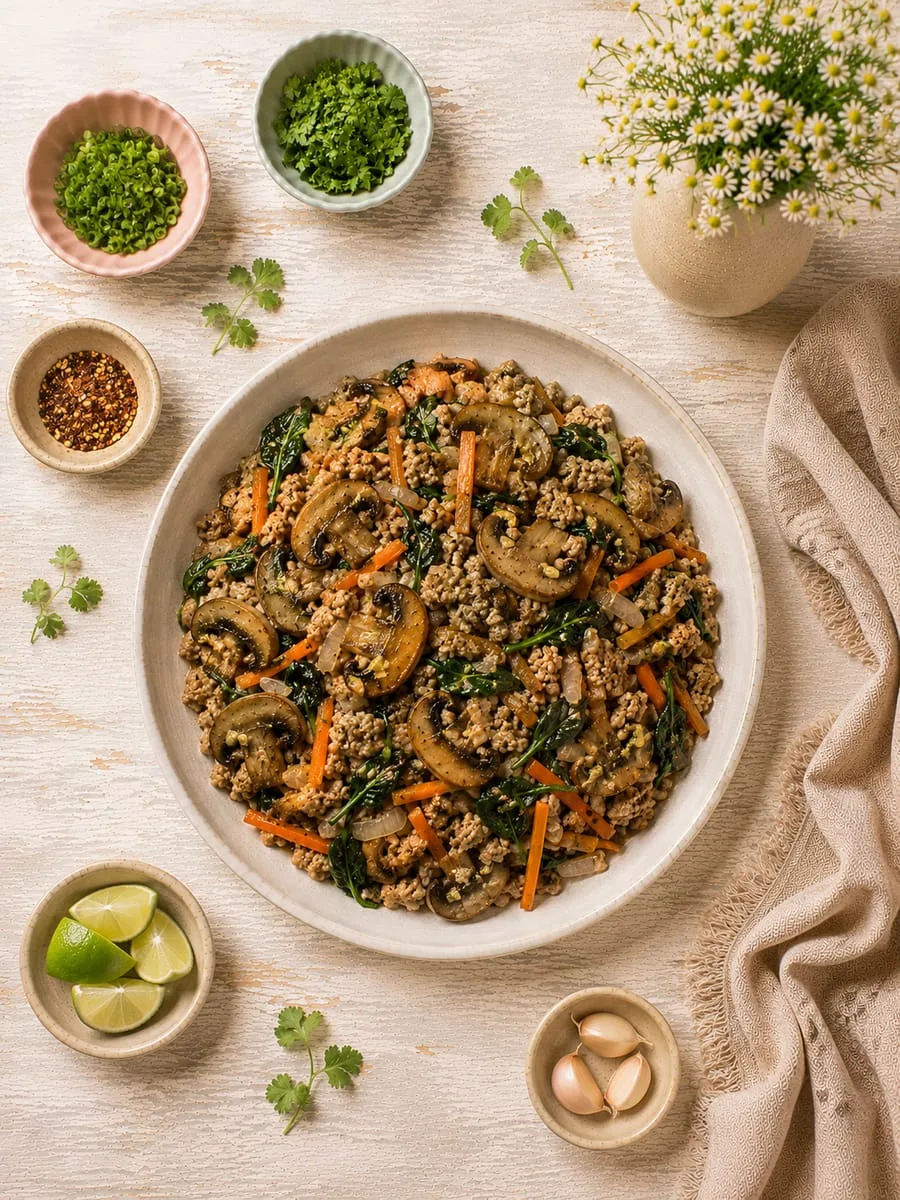 Stir-Fried Turkey and Button Mushroom