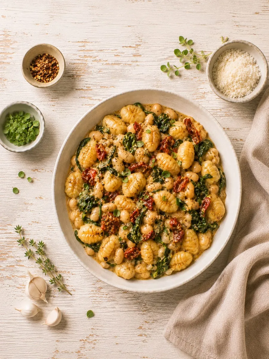Sun-Dried Tomato Gnocchi with Spinach and Cannellini Beans